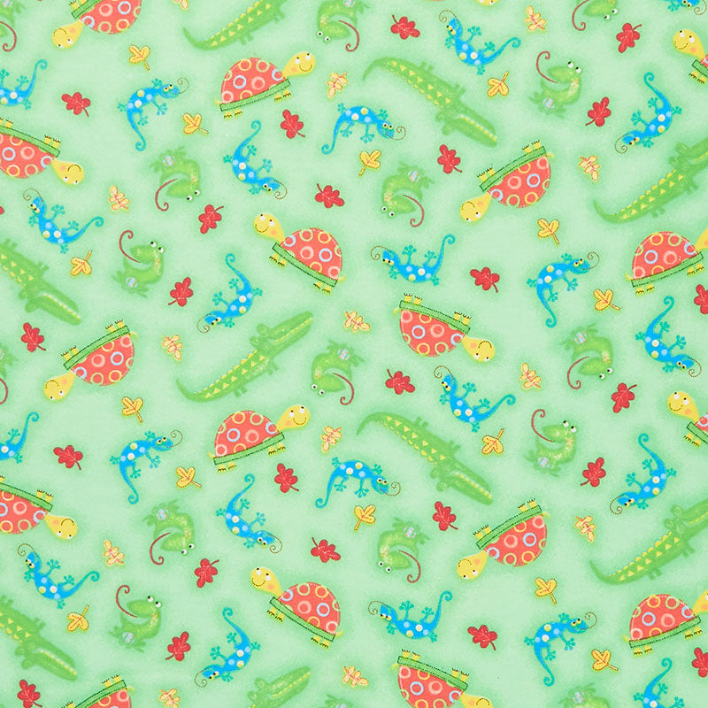 Comfy Flannel® - Frogs, Turtles, Alligators & More Green Yardage Primary Image