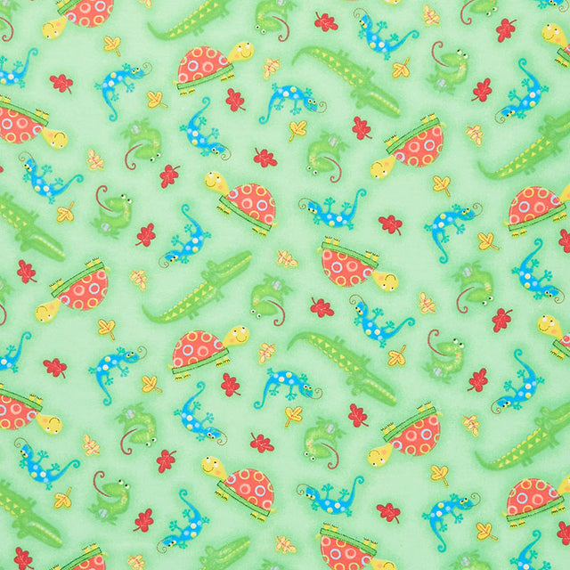 Comfy Flannel® - Frogs, Turtles, Alligators & More Green Yardage Primary Image