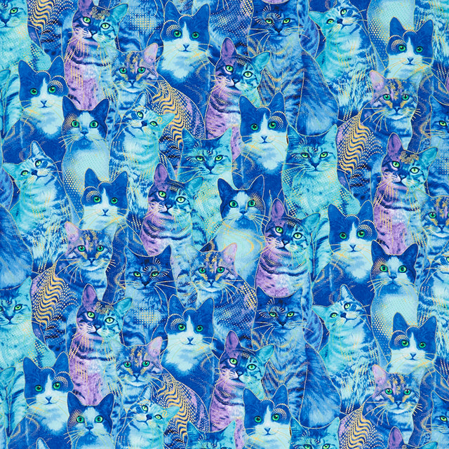 Bijoux - Packed Cats Blue Metallic Yardage Primary Image