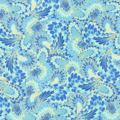 Royal Plume - Abstract Peacock Feathers Blue Metallic Yardage