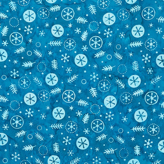 Winter Wonder Batiks - Snow and Sprigs Tropical Blue Yardage