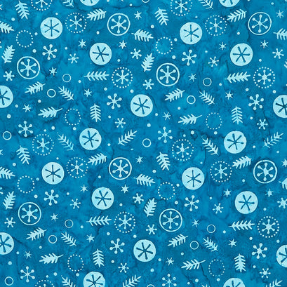 Winter Wonder Batiks - Snow and Sprigs Tropical Blue Yardage
