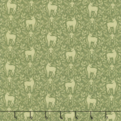 Yuletide Forest - Deer Damask Green Yardage