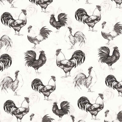 Proud Rooster - Rooster All Over Ivory Black Yardage