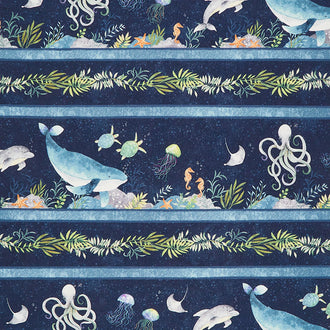 Paradise Bay - Sea Creatures Repeating Stripe Multi Yardage