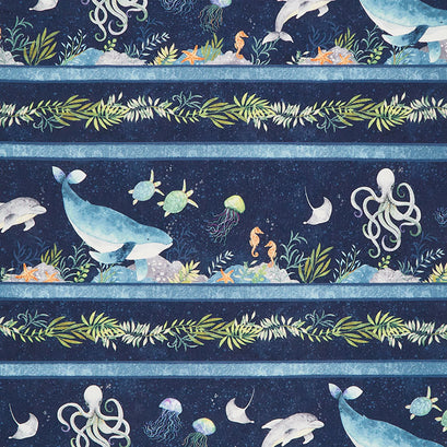 Paradise Bay - Sea Creatures Repeating Stripe Multi Yardage