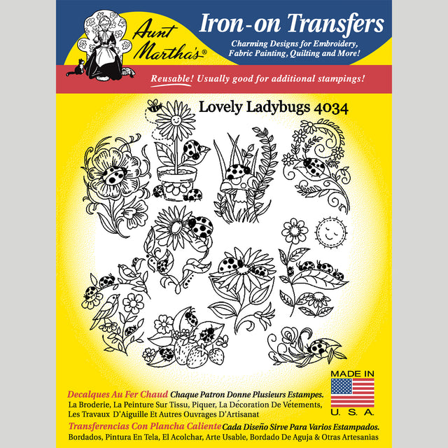 Aunt Martha's Lovely Ladybugs Iron-On Embroidery Pattern Primary Image