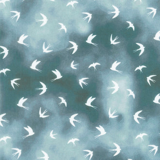 Autumn Swallows - Blue Denim Yardage