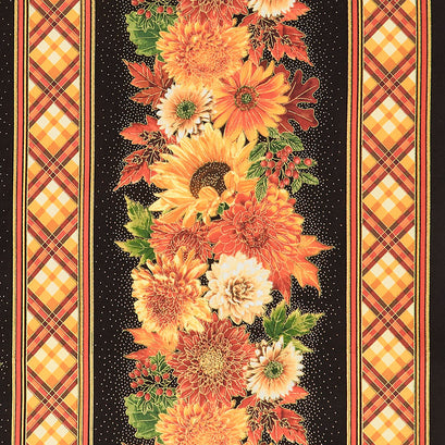 Thankful - Harvest Floral 11" Stripe Autumn Metallic Running Yardage