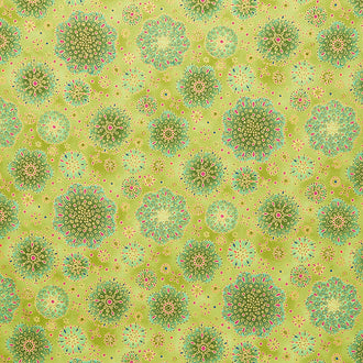 Jeweled Leaves - Medallions Peridot Metallic Yardage