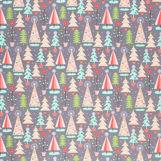 Fa La La - Christmas Spruces Gray Yardage