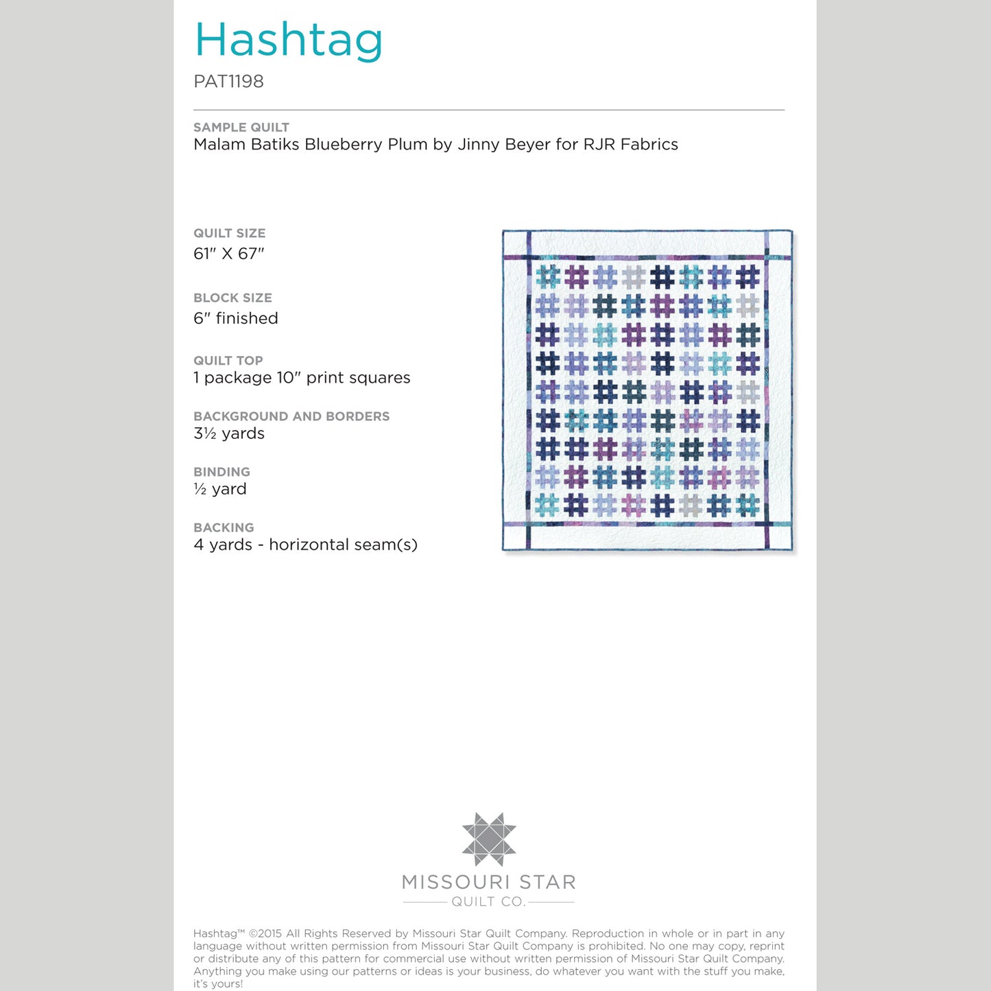 Digital Download - Hashtag Quilt Pattern by Missouri Star Alternative View #1