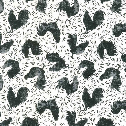 Proud Rooster - Rooster Toss Ivory Black Yardage