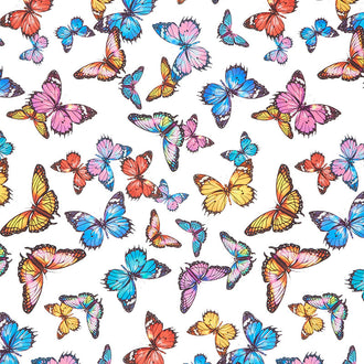Fantastic Forest - Butterflies White Digitally Printed Yardage