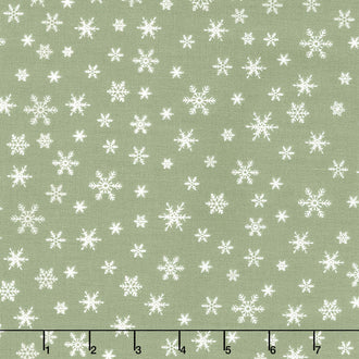 Farmhouse Christmas - Snowflakes Sage Yardage
