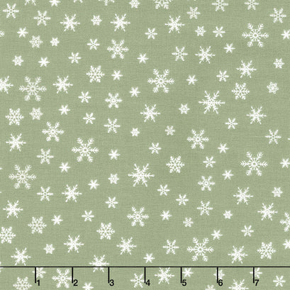 Farmhouse Christmas - Snowflakes Sage Yardage