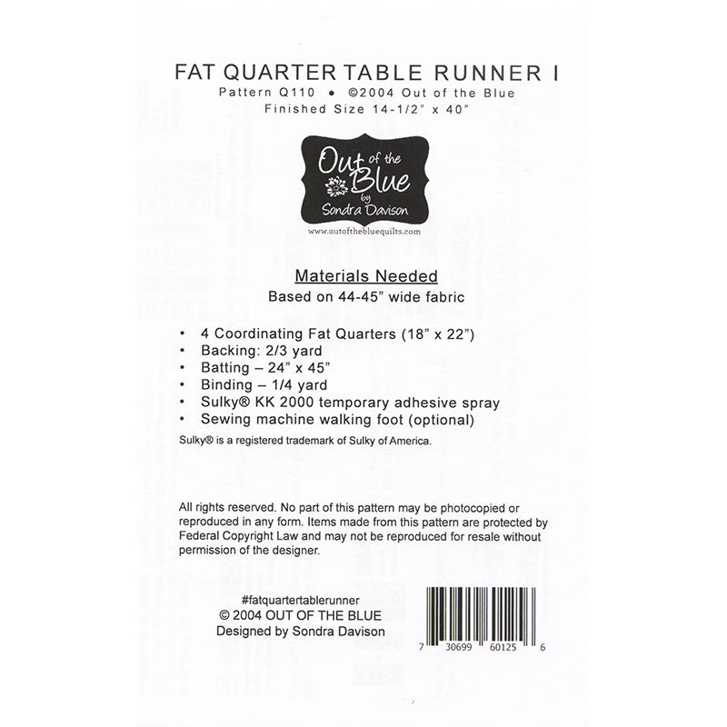 Fat Quarter Table Runner Pattern