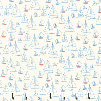 Red White and Bang - Sailboats Cream Yardage
