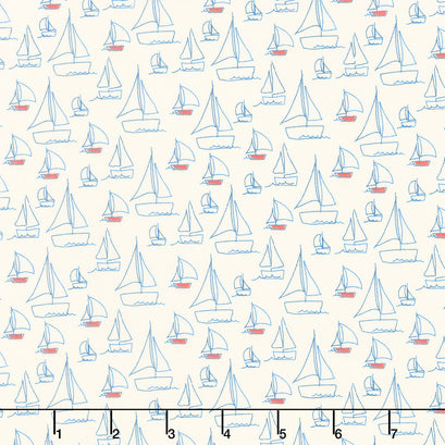 Red White and Bang - Sailboats Cream Yardage