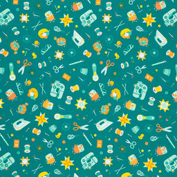 Quilt Town - Tossed Quilt Notions Teal Yardage Primary Image