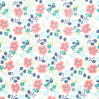 Juliette - Large Floral White Coral Yardage