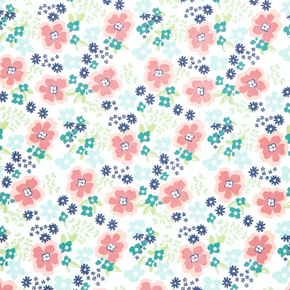 Juliette - Large Floral White Coral Yardage