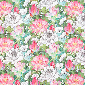 Water Lilies - Water Lily Toile Black Multi Yardage