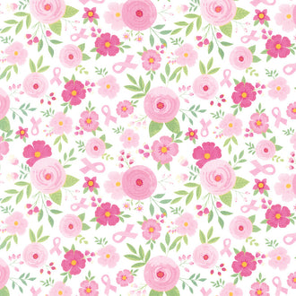 Strength in Pink - Floral White Yardage