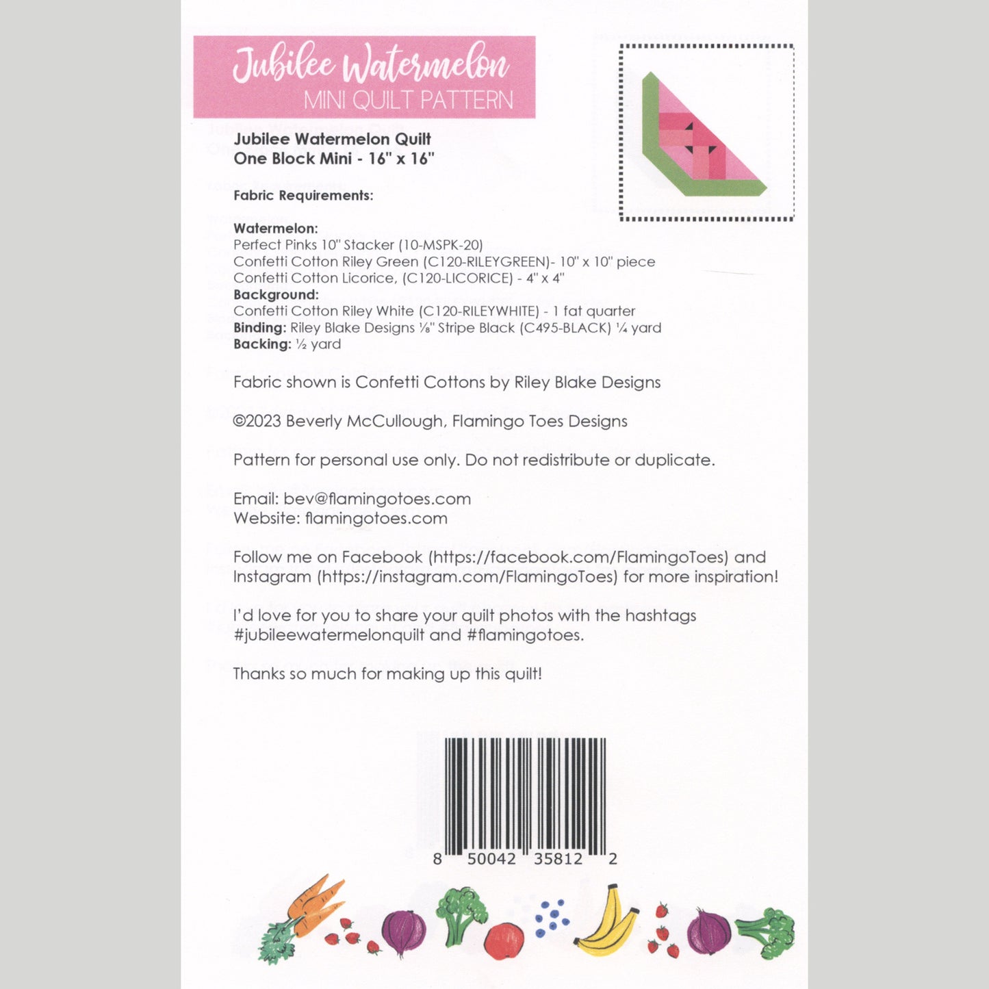 Handpicked Produce Quilt Pattern - Watermelon - FOR MARKET STORE & WEBSITE Alternative View #1