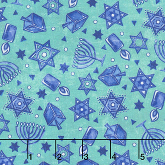 Festival of Lights - Hanukkah Mini Turquoise Yardage