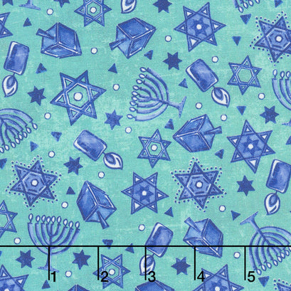 Festival of Lights - Hanukkah Mini Turquoise Yardage
