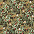 Festive Chickadee - Chickadees & Holly Allover Black Metallic Yardage