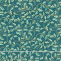 Festive Chickadee - Golden Leaf Dark Teal Metallic Yardage Primary Image