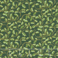 Festive Chickadee - Golden Leaf Scroll Dark Green Metallic Yardage