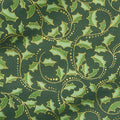 Festive Chickadee - Golden Leaf Scroll Dark Green Metallic Yardage