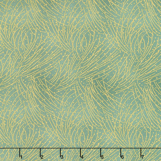 Festive Chickadee - Golden Pine Leaf Metallic Yardage