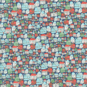 Festive Collection - Yule Town Blue Yardage