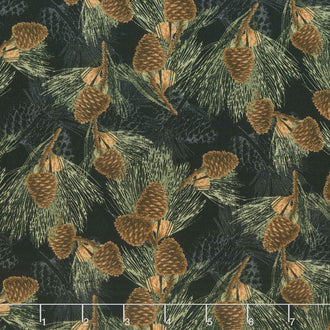 Festive Forest - Pine Cones Black Yardage