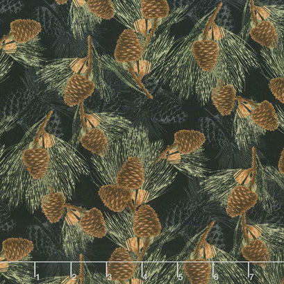 Festive Forest - Pine Cones Black Yardage