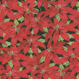 Festive Forest - Poinsettia Black Yardage