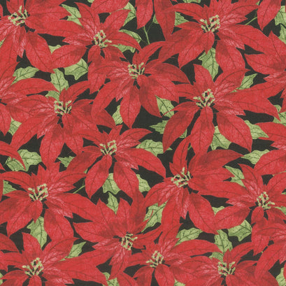 Festive Forest - Poinsettia Black Yardage
