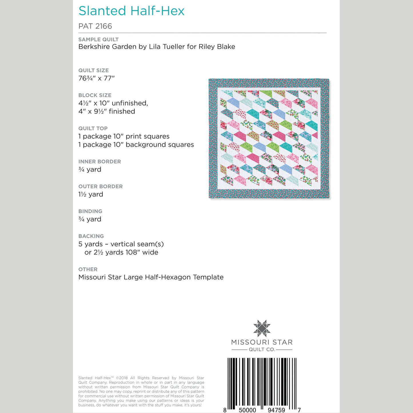 Digital Download - Slanted Half-Hex Quilt Pattern by Missouri Star Alternative View #1