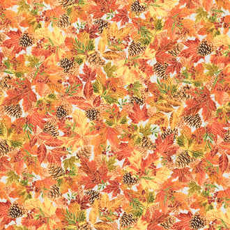 Harvest Festival - Harvest Leaves Cream Metallic Yardage