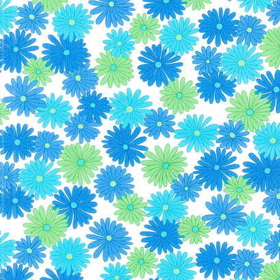 Fiddle Dee Dee - Bursting Out White Blue Yardage