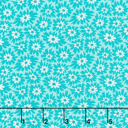 Fiddle Dee Dee - Double Dee Flowers Turquoise Yardage