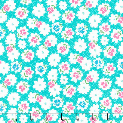 Fiddle Dee Dee - Flower Fiddle Turquoise Yardage