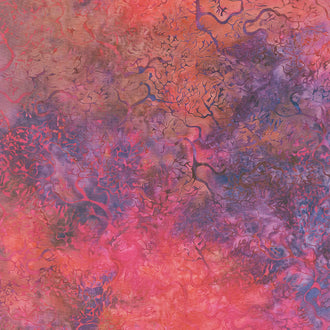 Fiery Sunset Batiks - Coral Purple Red Multi Yardage