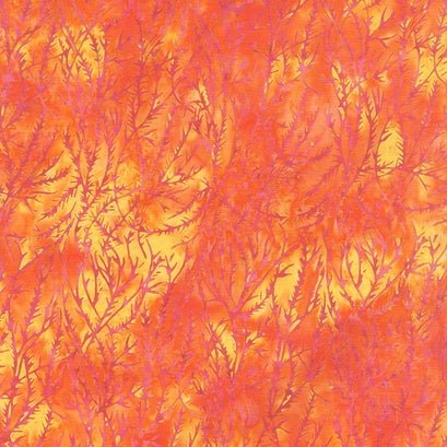 Fiery Sunset Batiks - Seaweed Red Orange Yardage