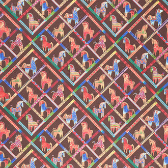 Fiesta Horses - Earth Tones Diamond Horses Dark Brown Metallic Yardage