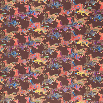 Fiesta Horses - Earth Tones Running Horses Dark Brown Metallic Yardage